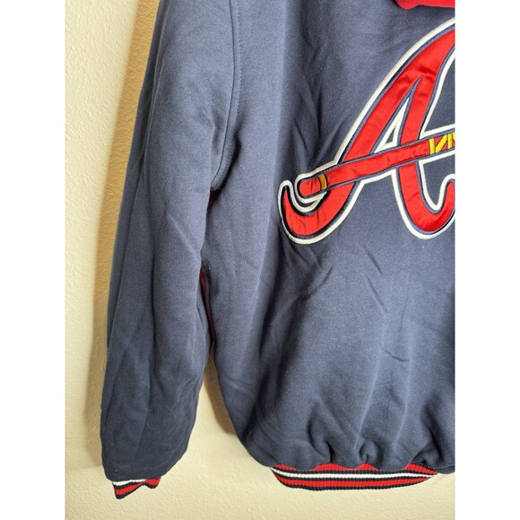 Atlanta Braves Varsity Hooded  Bomber Jacket XL Navy Red MLB Genuine NWT - Picture 12 of 14